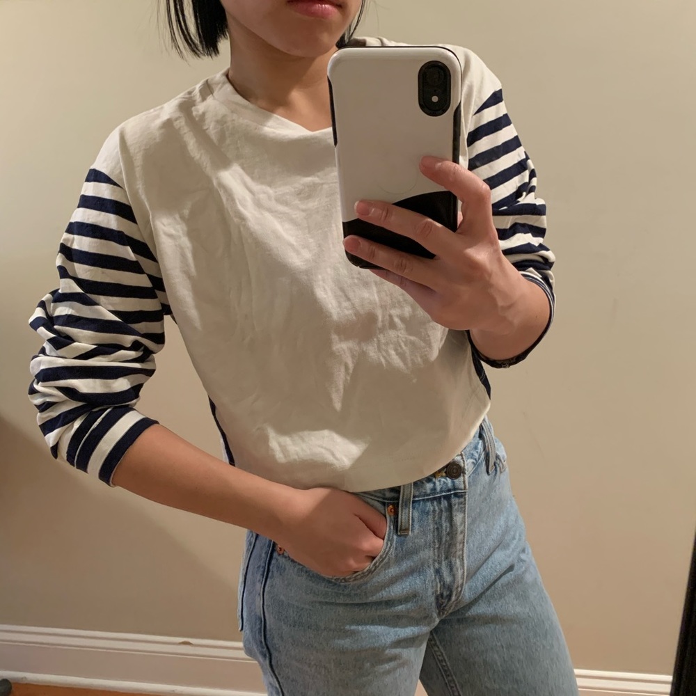 TOPSHOP PETITE striped sleeve top